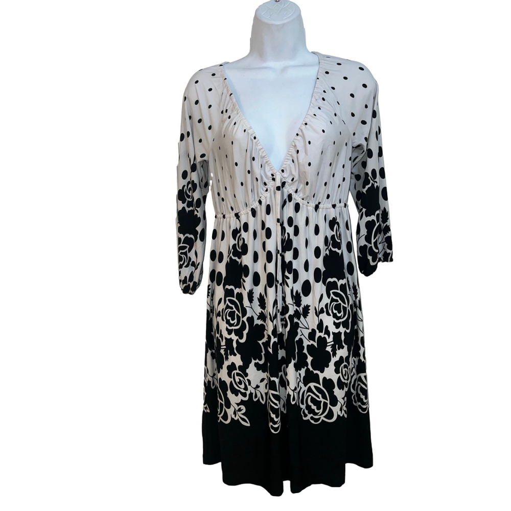 JW Women's Dress M White Black polka dot and floral